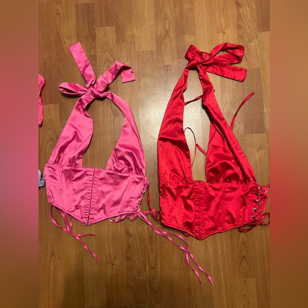 Windsor Pink and Red Satin Halter Tops